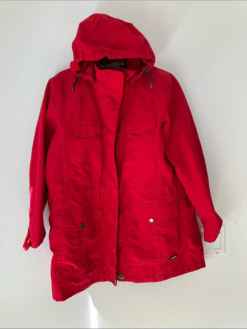 Land’s End Women’s Fleece Lined  Hooded Utility Rain Jacket in Bright Red